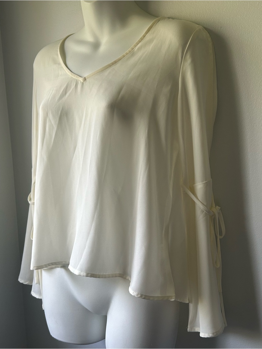 Revamped Cream V-Neck Bell Sleeve Flowing Blouse - Picture 3 of 10